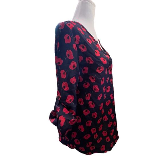 41 Hawthorn Navy and Red Poppy Blouse Popover sz Med 3/4 Sleeves Women's Top - Picture 5 of 9